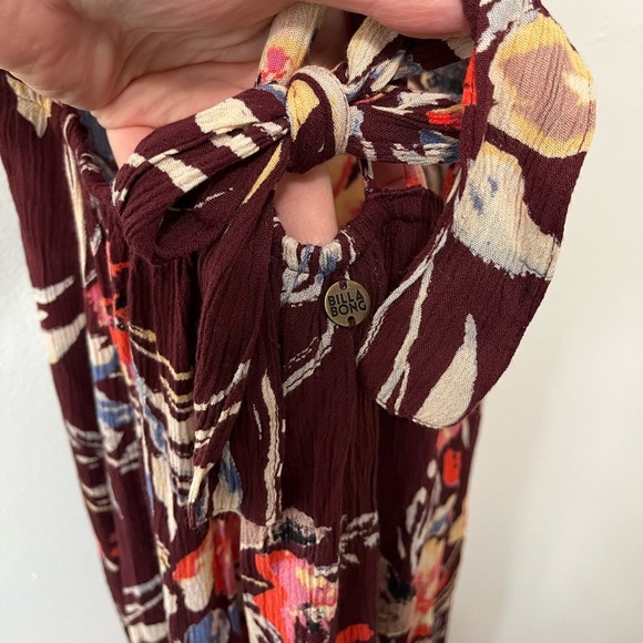 Pacsun Billabong Awoke For The Waves Marron Red Floral Ruffled Halter Maxi Dress - Picture 5 of 11